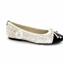 Basic|Ballerines<Ivoire0317a Ballerines Ivoire 2204108 Textile Vernis Noir Blanc
