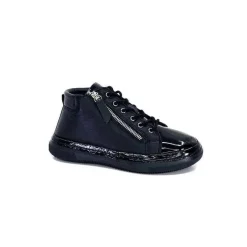 Décontracté|Baskets<Ivoire0401a Baskets Avec Fermeture Éclair Ivoire 500-358 Cuir &amp; Vernis Noir