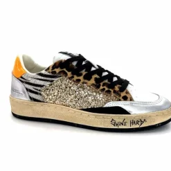 Teenager|Sport Chic<Crime London Baskets 21201 Cuir Blanc Argent Or Léo Orange Multicolore