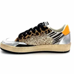 Teenager|Sport Chic<Crime London Baskets 21201 Cuir Blanc Argent Or Léo Orange Multicolore