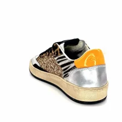 Teenager|Sport Chic<Crime London Baskets 21201 Cuir Blanc Argent Or Léo Orange Multicolore