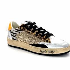 Teenager|Sport Chic<Crime London Baskets 21201 Cuir Blanc Argent Or Léo Orange Multicolore