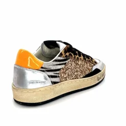 Teenager|Sport Chic<Crime London Baskets 21201 Cuir Blanc Argent Or Léo Orange Multicolore