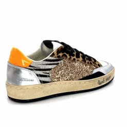 Teenager|Sport Chic<Crime London Baskets 21201 Cuir Blanc Argent Or Léo Orange Multicolore