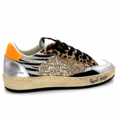 Teenager|Sport Chic<Crime London Baskets 21201 Cuir Blanc Argent Or Léo Orange Multicolore