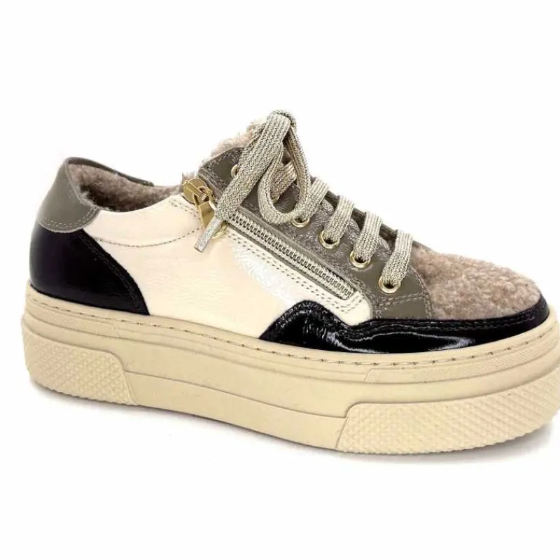 Fourrure|Compensées & Plateformes<Elena Baskets Fourrées 20124 GillCuir Crème Marron Gris BlancGrisClairMarron