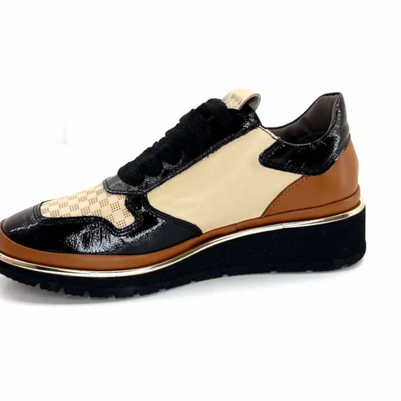 Sport Chic|Baskets<XSA Baskets Légère à fermeture éclair 9809 Cuir , Marron & Crème Noir