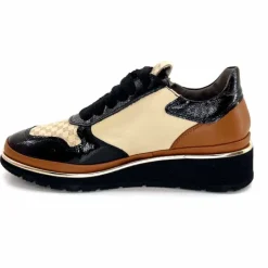 Sport Chic|Baskets<XSA Baskets Légère à fermeture éclair 9809 Cuir , Marron & Crème Noir