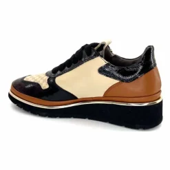 Sport Chic|Baskets<XSA Baskets Légère à fermeture éclair 9809 Cuir , Marron & Crème Noir