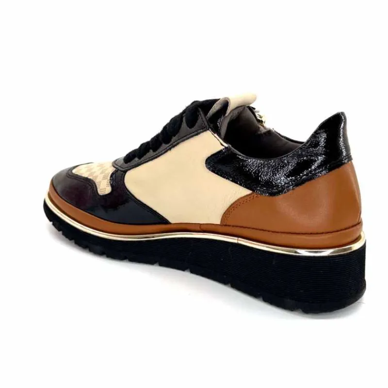 Sport Chic|Baskets<XSA Baskets Légère à fermeture éclair 9809 Cuir , Marron & Crème Noir