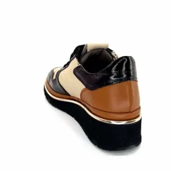 Sport Chic|Baskets<XSA Baskets Légère à fermeture éclair 9809 Cuir , Marron & Crème Noir