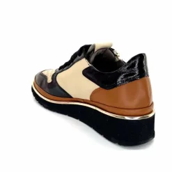 Sport Chic|Baskets<XSA Baskets Légère à fermeture éclair 9809 Cuir , Marron & Crème Noir