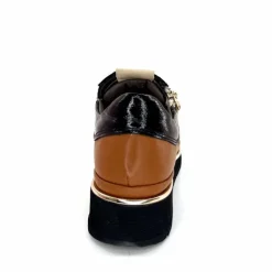 Sport Chic|Baskets<XSA Baskets Légère à fermeture éclair 9809 Cuir , Marron & Crème Noir