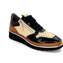Sport Chic|Baskets<XSA Baskets Légère à fermeture éclair 9809 Cuir , Marron & Crème Noir