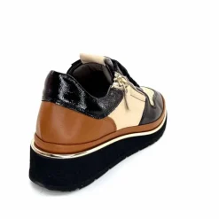 Sport Chic|Baskets<XSA Baskets Légère à fermeture éclair 9809 Cuir , Marron & Crème Noir