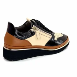 Sport Chic|Baskets<XSA Baskets Légère à fermeture éclair 9809 Cuir , Marron & Crème Noir