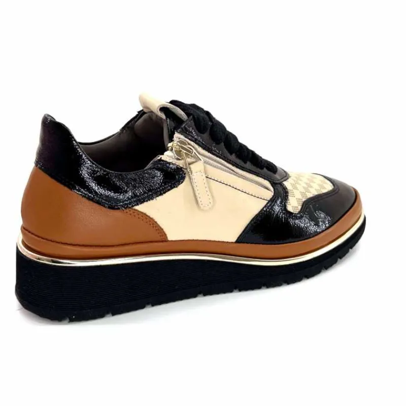 Sport Chic|Baskets<XSA Baskets Légère à fermeture éclair 9809 Cuir , Marron & Crème Noir