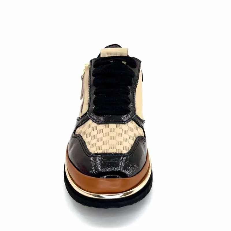 Sport Chic|Baskets<XSA Baskets Légère à fermeture éclair 9809 Cuir , Marron & Crème Noir