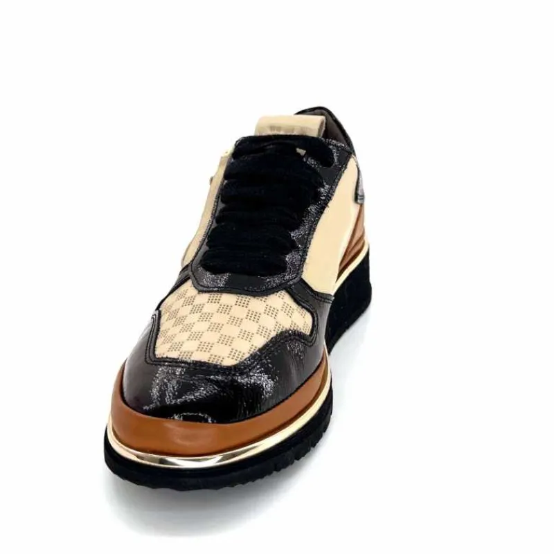 Sport Chic|Baskets<XSA Baskets Légère à fermeture éclair 9809 Cuir , Marron & Crème Noir