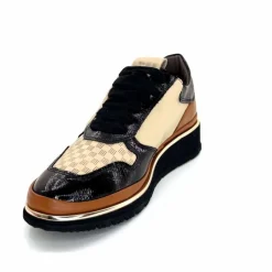 Sport Chic|Baskets<XSA Baskets Légère à fermeture éclair 9809 Cuir , Marron & Crème Noir