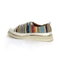 Sport Chic|Baskets<XSA Baskets Légère 8010 Cuir Beige Rafia Multicolore