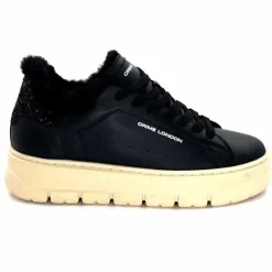 Fourrure<Crime London Baskets Plateforme 21952 Cuir Fourrure Noir