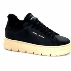 Fourrure<Crime London Baskets Plateforme 21952 Cuir Fourrure Noir