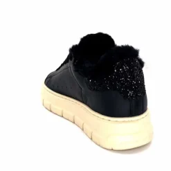 Fourrure<Crime London Baskets Plateforme 21952 Cuir Fourrure Noir