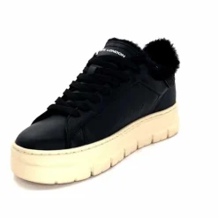 Fourrure<Crime London Baskets Plateforme 21952 Cuir Fourrure Noir