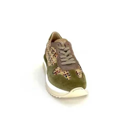 Sport Chic|Baskets<Requin Baskets Running Reqins Ursula Daim Raffia Multicolore Kaki