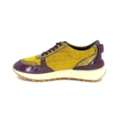 Sport|Baskets<Requin Baskets Running Reqins Urania Mix Cuir Violet Textile Moutarde Jaune
