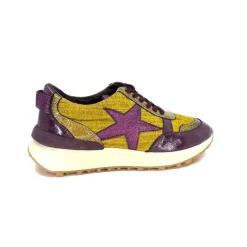 Sport|Baskets<Requin Baskets Running Reqins Urania Mix Cuir Violet Textile Moutarde Jaune