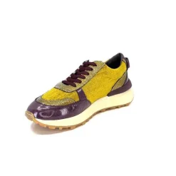 Sport|Baskets<Requin Baskets Running Reqins Urania Mix Cuir Violet Textile Moutarde Jaune