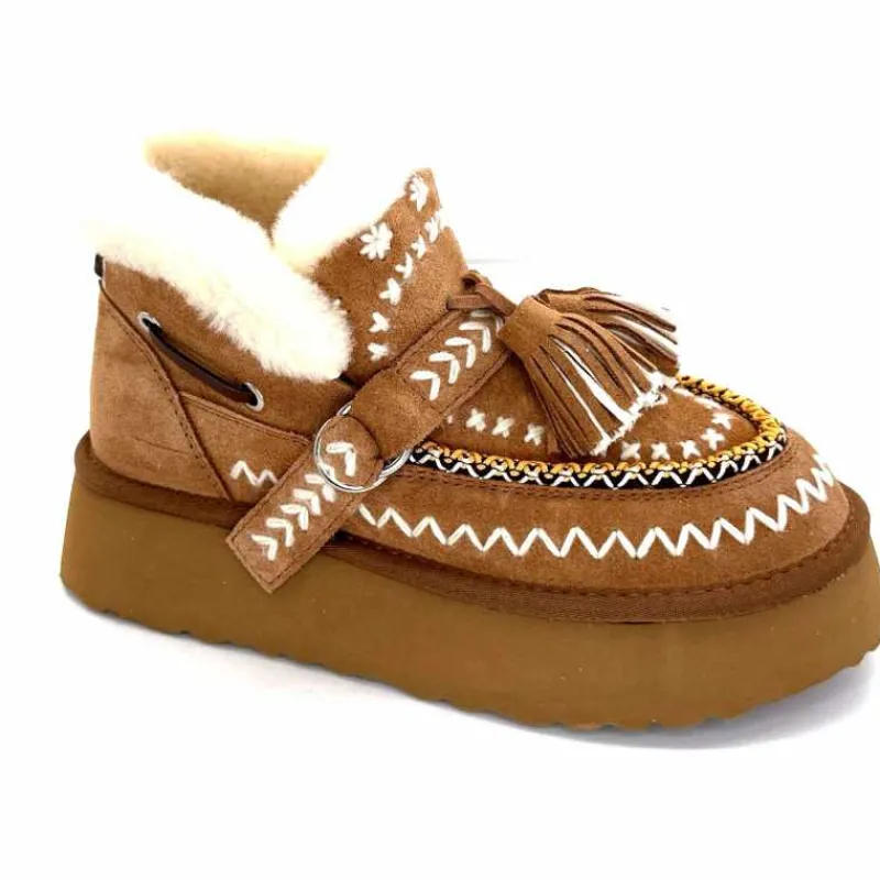 Fourrure|Fantaisie<nanku srls Boots Fourrées Mouton Nan-Ku Dfh-11 Daim Camel Marron