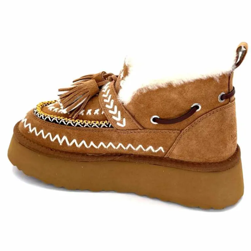 Fourrure|Fantaisie<nanku srls Boots Fourrées Mouton Nan-Ku Dfh-11 Daim Camel Marron