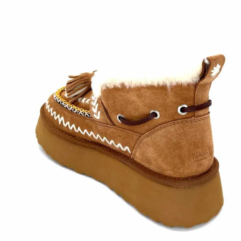 Fourrure|Fantaisie<nanku srls Boots Fourrées Mouton Nan-Ku Dfh-11 Daim Camel Marron