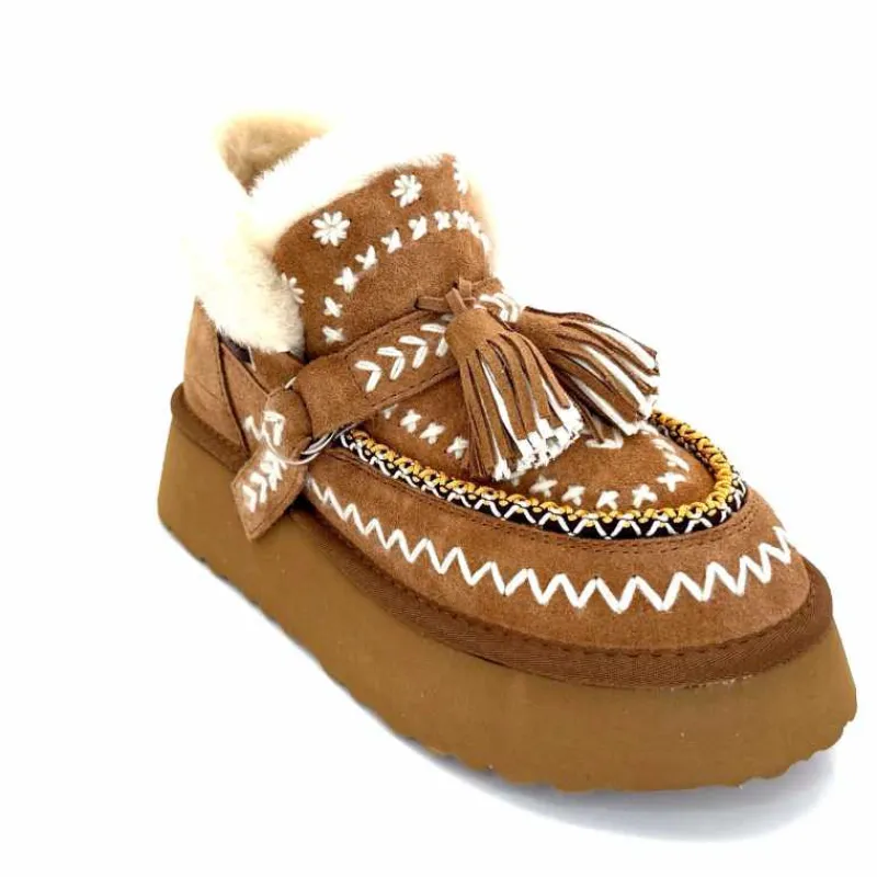 Fourrure|Fantaisie<nanku srls Boots Fourrées Mouton Nan-Ku Dfh-11 Daim Camel Marron