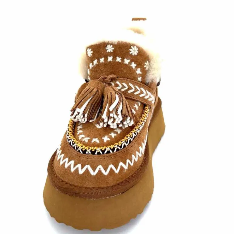 Fourrure|Fantaisie<nanku srls Boots Fourrées Mouton Nan-Ku Dfh-11 Daim Camel Marron