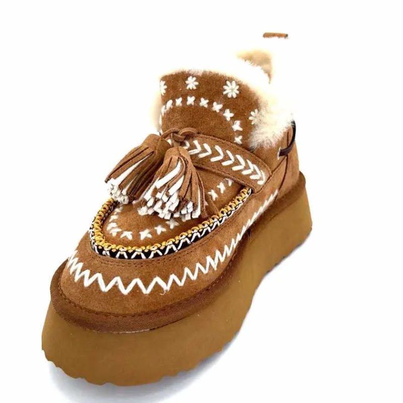 Fourrure|Fantaisie<nanku srls Boots Fourrées Mouton Nan-Ku Dfh-11 Daim Camel Marron