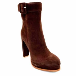 Elégant|Bottines<chantal Bottines à Talon 2475 Daim Chocolat Marron