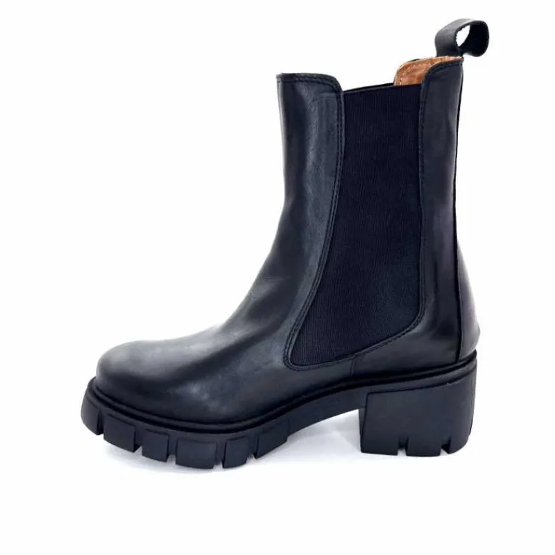 Rock|Bottines<belang Bottines à Talon Ivoire 08112 Cuir Noir