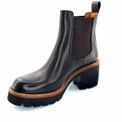 Basic|Bottines<Ivoire0156 Bottines à Talons Ivoire 8751 Carrie Cuir Foncé Marron