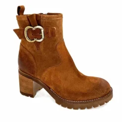 Basic|Bottines<Minka Bottines Bikers à Talons Horace Daim Camel Marron