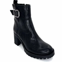 Animalier|Bottines<Minka Bottines Bikers à Talons Horace Cuir Snake Noir