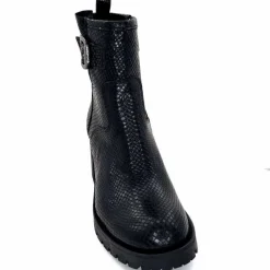 Animalier|Bottines<Minka Bottines Bikers à Talons Horace Cuir Snake Noir