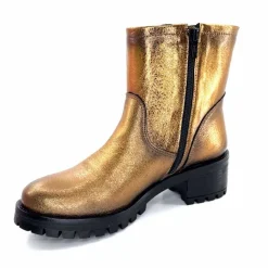 Rock|Bottines<follia dolce Bottines Bikers Ivoire Caici Cuir Bronze Or