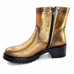 Rock|Bottines<follia dolce Bottines Bikers Ivoire Caici Cuir Bronze Or