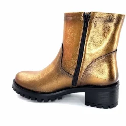 Rock|Bottines<follia dolce Bottines Bikers Ivoire Caici Cuir Bronze Or