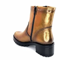 Rock|Bottines<follia dolce Bottines Bikers Ivoire Caici Cuir Bronze Or