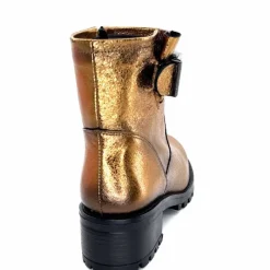 Rock|Bottines<follia dolce Bottines Bikers Ivoire Caici Cuir Bronze Or
